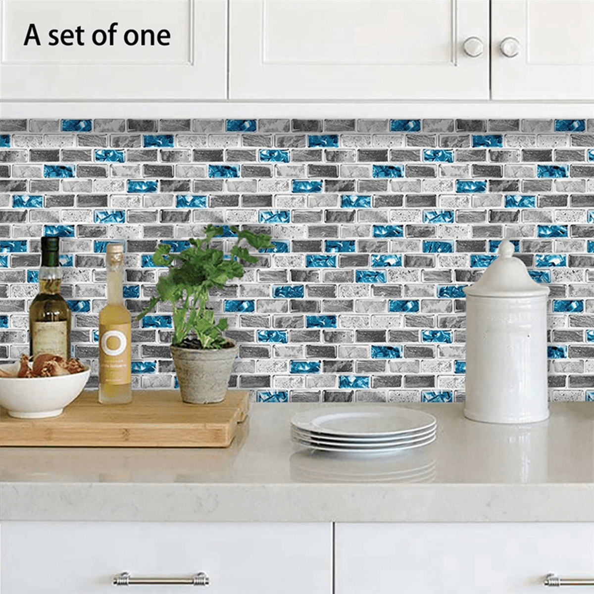 5X Vivid Tiles Blue Peel and Stick 3D Brick Effect Waterproof Kitchen Backsplash Decor Self Adhesive Wallpaper