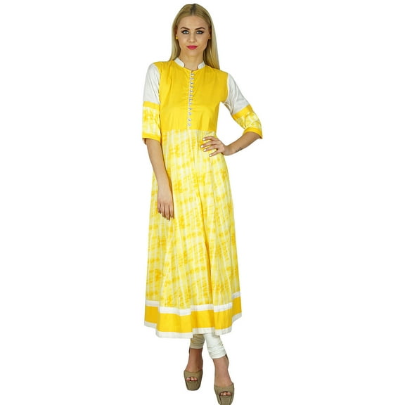 Bimba Women Yellow Kurta Anarkali Kurti Cotton Blouse Indian Ethnic Dress