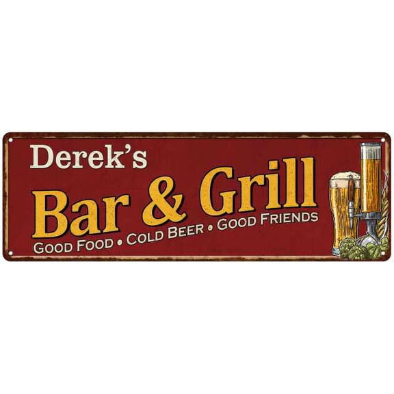 Derek's Bar and Grill Red Man Cave Decor 6x18 Sign 106180054156