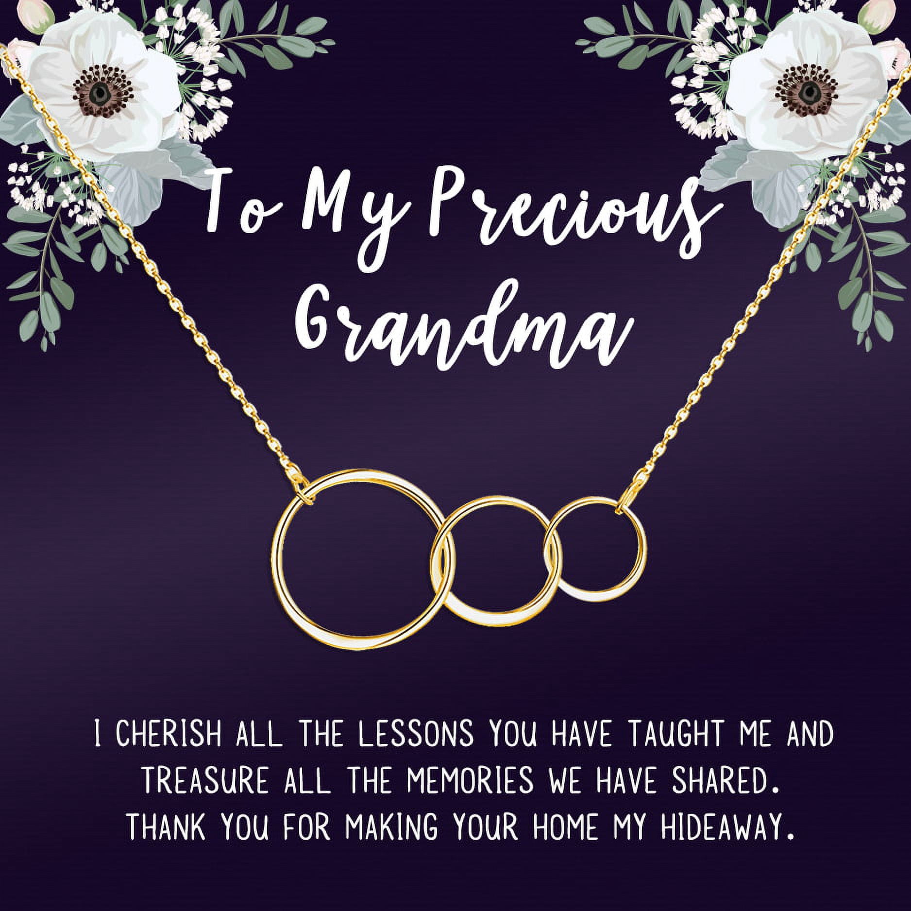 Mother's Day Gift for Grandma, Card and Necklace Gift for Grandma, Gift for Her, Jewelry Mother's Day Gift, with Gift Box and Ships Next Day! [3 Gold Rings, No-Personalized Card]