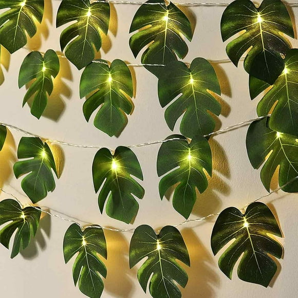 Monstera Leaf String Lights 2 Pack, 20 LED Tropical Artificial Rattan Palm Leaves Wall Hanging Vine Leaf, Summer Decoration for Outdoor Indoor Hawaiian Luau Party Jungle Beach Theme Party Decorations
