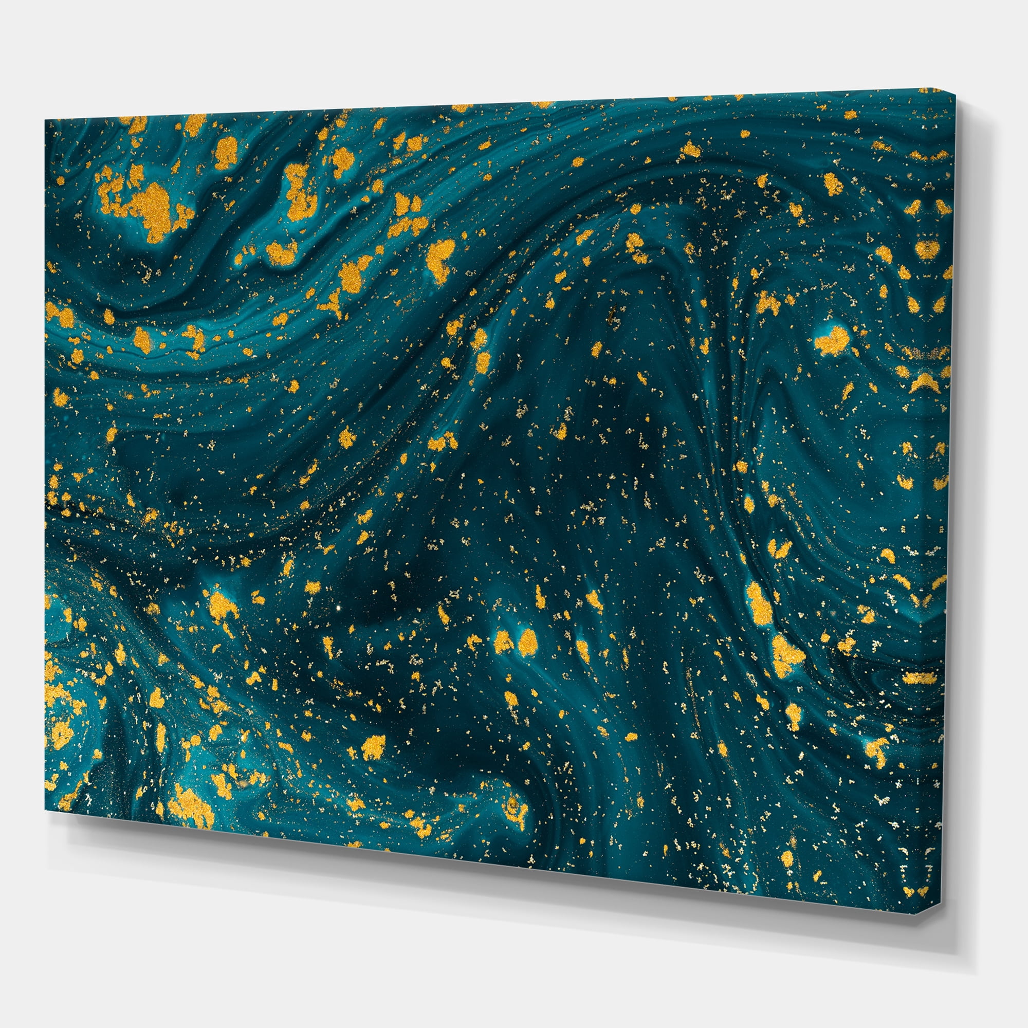 Designart ' Golden Glitter With Dark Blue Marble ' Modern Canvas Wall Art Print