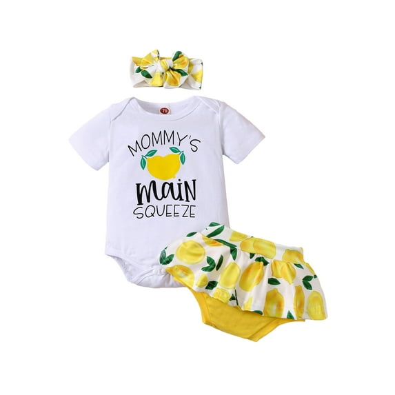Qmyliery Infant Girl Clothes, Casual O-Neck Jumpsuit + Printed Shorts + Bow Hairband