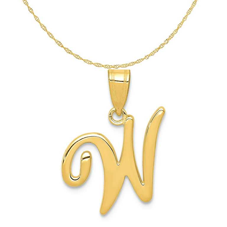 Carat in Karats 14K Yellow Gold Script Letter R Initial Pendant Charm With  14K Yellow Gold Lightweight Rope Chain Necklace 20'' 