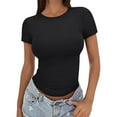 thumbnail image 2 of Tittly T Shirts for Women Going Out Tops Women's Crop T Shirt Girls Summer Pullover Top Women's Thin Round Neck Fashion Short Sleeves Spring Tops for Women Tshirts Shirts Black S, 2 of 7