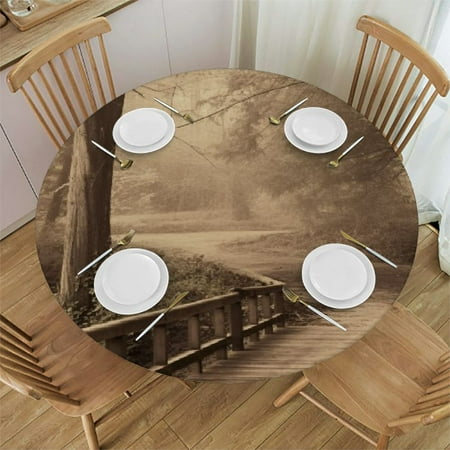 

Autua Forest Scenery Round Table Cover with Elastic Edge for Indoor Outdoor Tablecloth Dining Wedding Parties 100% Polyester Fiber Stain Resistant and Washable 46 -50