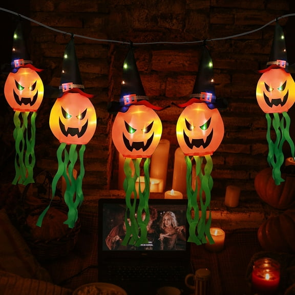 Luxtrada Halloween Decorations String Lights Outdoor Hanging Pumpkin Ghost String Lights Glowing Witch Hat for Halloween Party (Pumpkin)