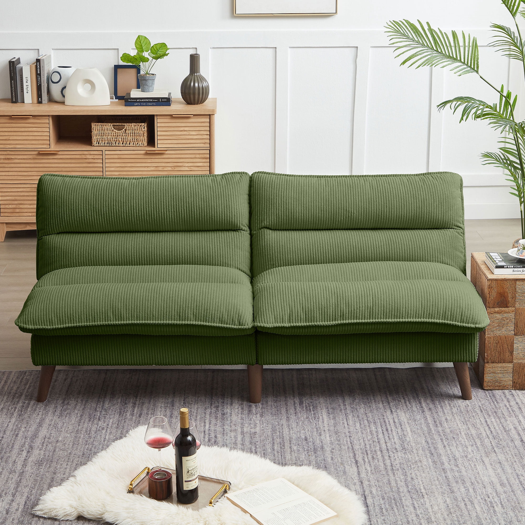 Jarenie Chireca 72" Futon Sofa Bed, Convertible Futon Couch with Adjustable Backrest, Modern Corduroy Futon Sleeper Sofa for Small Spaces, Living Room, Office, Green
