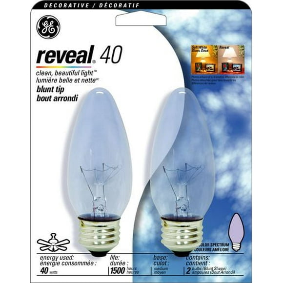 GE Reveal 40W Medium Base 2pk