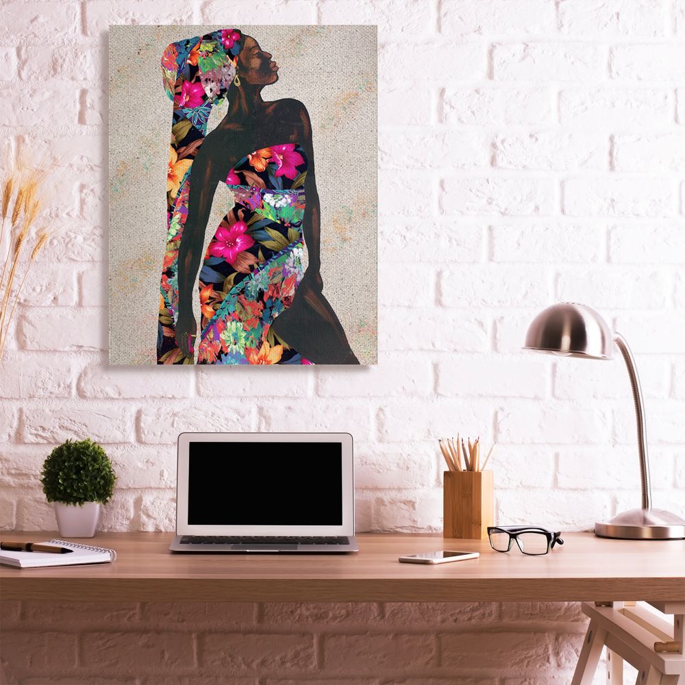 Stupell Industries Elegant Female Tropical Floral Dress Strength Pose Canvas Wall Art Design by Alonzo Saunders, 36" x 48"