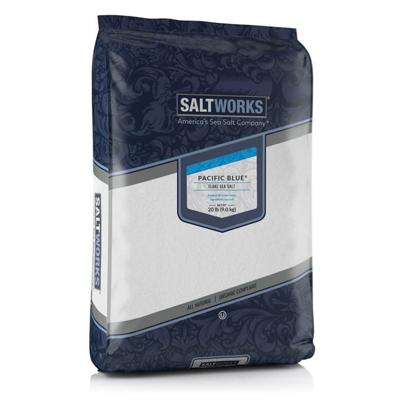 Salt Works Pacific Blue Kosher Flake Sea Salt, Gourmet Natural Sea Salt, Bulk 9kg / 20 lbs Bag