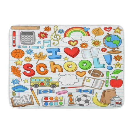 - KDAGR I Love School Classroom Supplies Doodles on Lined Sketchbook Doormat Floor Rug Bath Mat 30x18 inch
