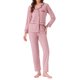 thumbnail image 2 of Conjunto de lounge para mujeres INSPIRE CHIC de algodón, con botones, manga larga, pantalones, patrón acanalado y bolsillo, pijama, loungewear, XL, rosa, 2 of 6