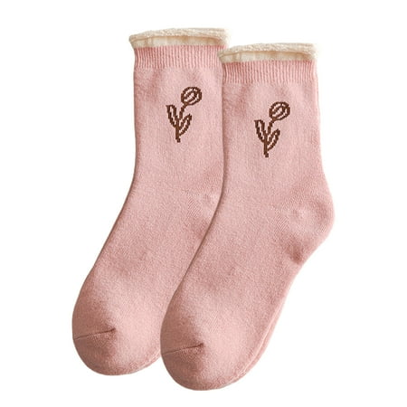 

DoubleYi Winter Socks 1 Pair Cold Resistant Stretchy Simple Women Casual Floral Print Thickened Socks