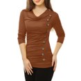 thumbnail image 4 of INSPIRE CHIC Women's Cowl Neck Buttons Decor Long Sleeves Ruched Top, 4 of 4