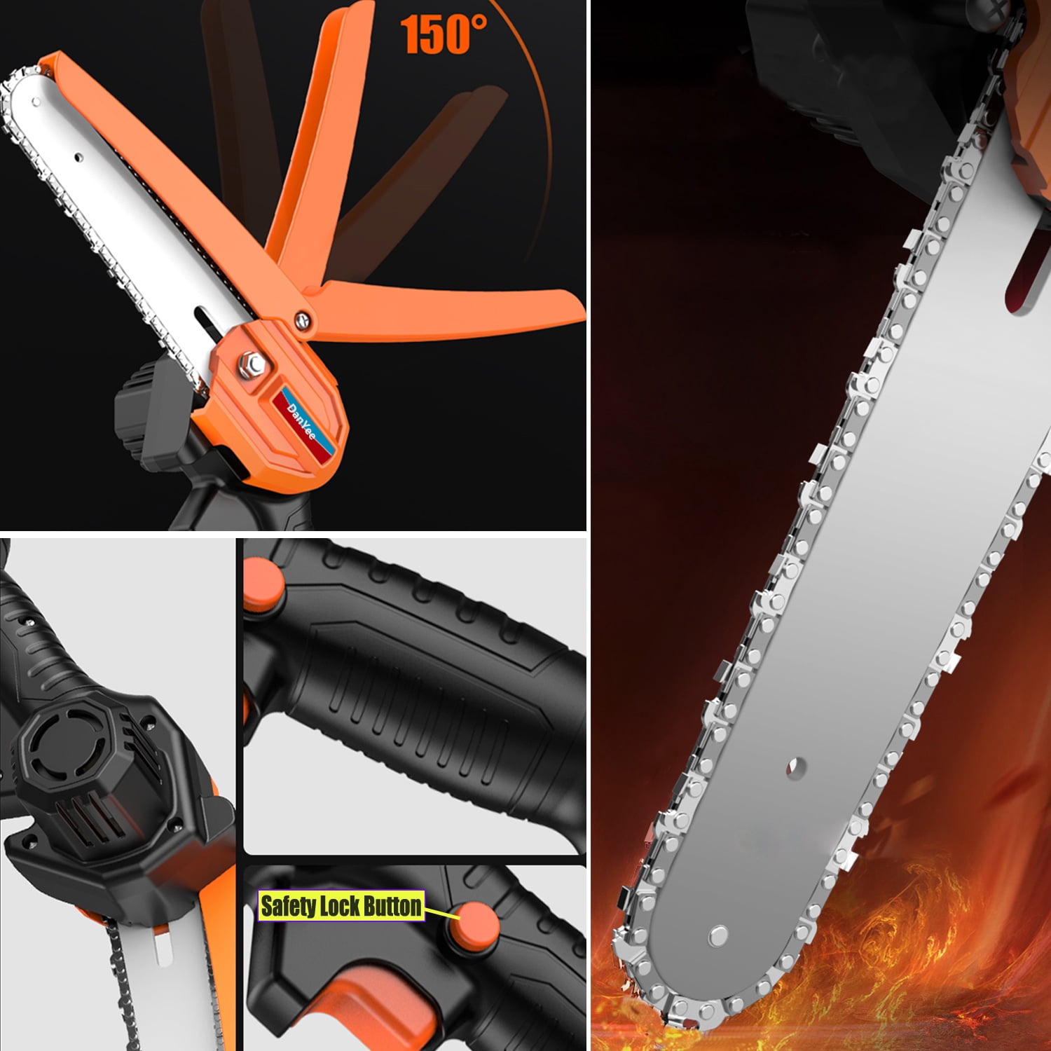 Mini Chainsaw Cordless, 6 inch 20v Portable Battery Powered Chain Saws with Safety Lock, (2 batteries and 2 chains ), One-Hand Handheld Electric Small Chainsaw for Gardening Tree Branch Wood Cutting