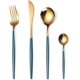 thumbnail image 1 of Juego de cubiertos de oro verde de 4 piezas, juego de cubiertos de acero inoxidable 18/10 que incluye cuchillo, tenedor, cuchara, juego de utensilios de cocina, T,11 Feliz Sencillez, 1 of 5