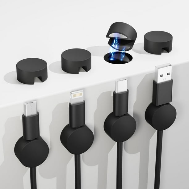 Soporte organizador de cables Roctee, clips magnéticos para cables, paquete de 8