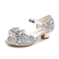 thumbnail image 1 of Zapatos de cuero para niños de princesas de Disney para niñas, zapatos de tacón alto informales con flores y purpurina para niños, zapatos de niñas con nudo de mariposa, rosa, Silver34 zhangmengya CONDUJO, 1 of 2