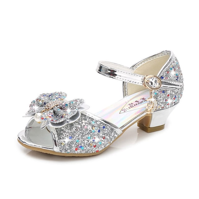 Zapatos de cuero para niños de princesas de Disney para niñas, zapatos de tacón alto informales con flores y purpurina para niños, zapatos de niñas con nudo de mariposa, rosa, Silver34 zhangmengya CONDUJO