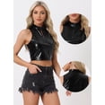 thumbnail image 2 of Unique Bargains Women's Mock Neck Zipper Front Holographic Sparkle Party Tops XL Black, 2 of 6