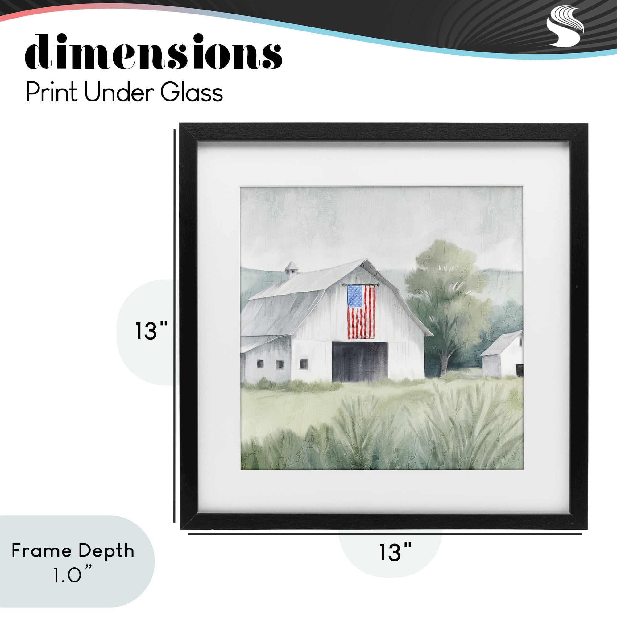 Stupell Industries Home USA Flag Barn Black Framed Print Under Glass, design by Kim Allen