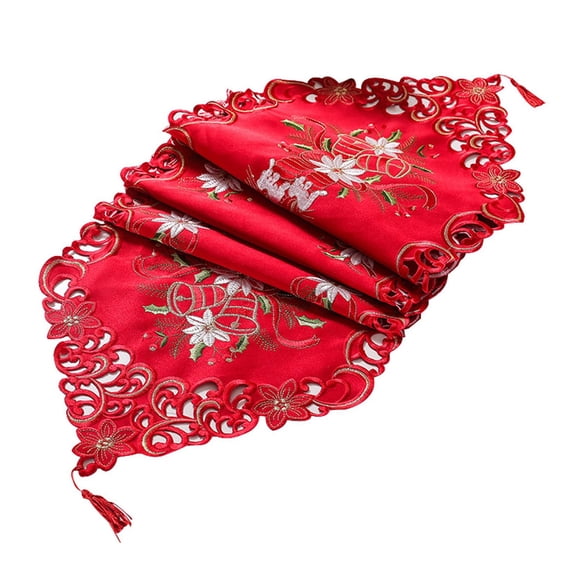 HILOGEL Christmas Embroidered Table Runner and Placemats Farmhouse Dining Table Decor