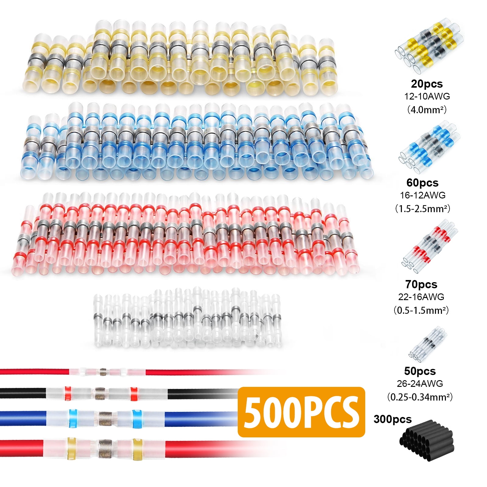 500pcs Solder Seal Sleeve Heat Shrink Butt Wire Connectors Terminals Waterproof