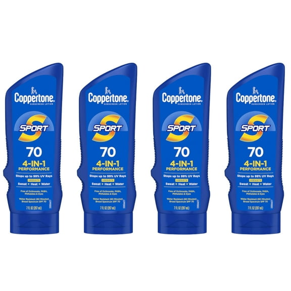 Coppertone Sport SPF 70 Sunscreen, Water Resistant, 7 fl. oz., Pack of 4