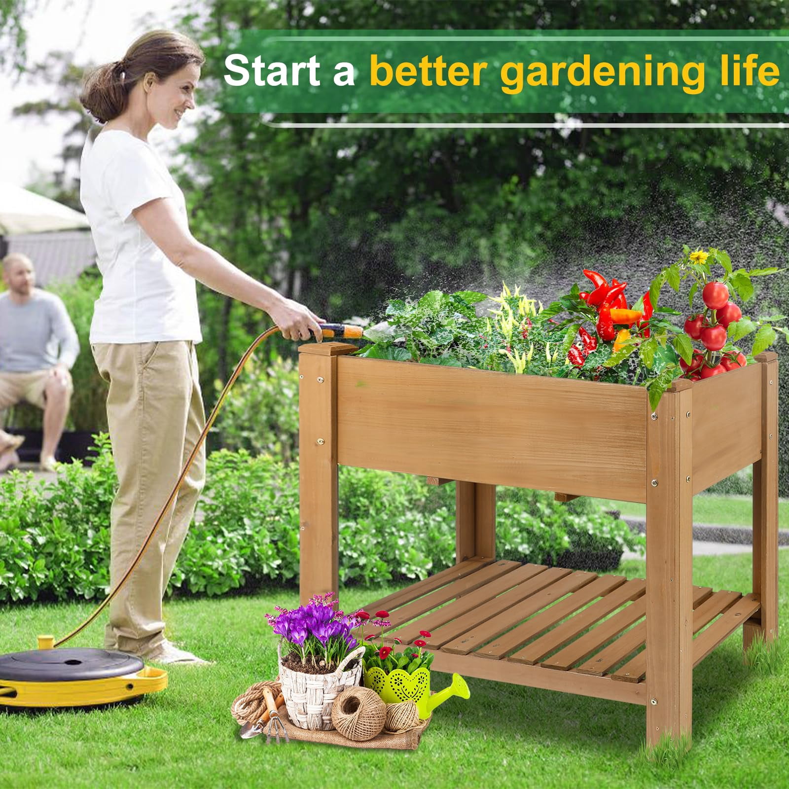 Gowoodhut Raised Garden Beds Outdoor With Legs Wood Elevated Garden Box With L-Connection Tabs Storage Shelf Leg Reinforcement