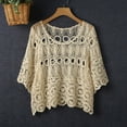 thumbnail image 2 of Womens Summer Tops Crew Neck Long Sleeve Sweater Crochet Hollow Out Knit Pullover Cover Up Plus Size Womens Clothing,Beige,One Size, 2 of 3