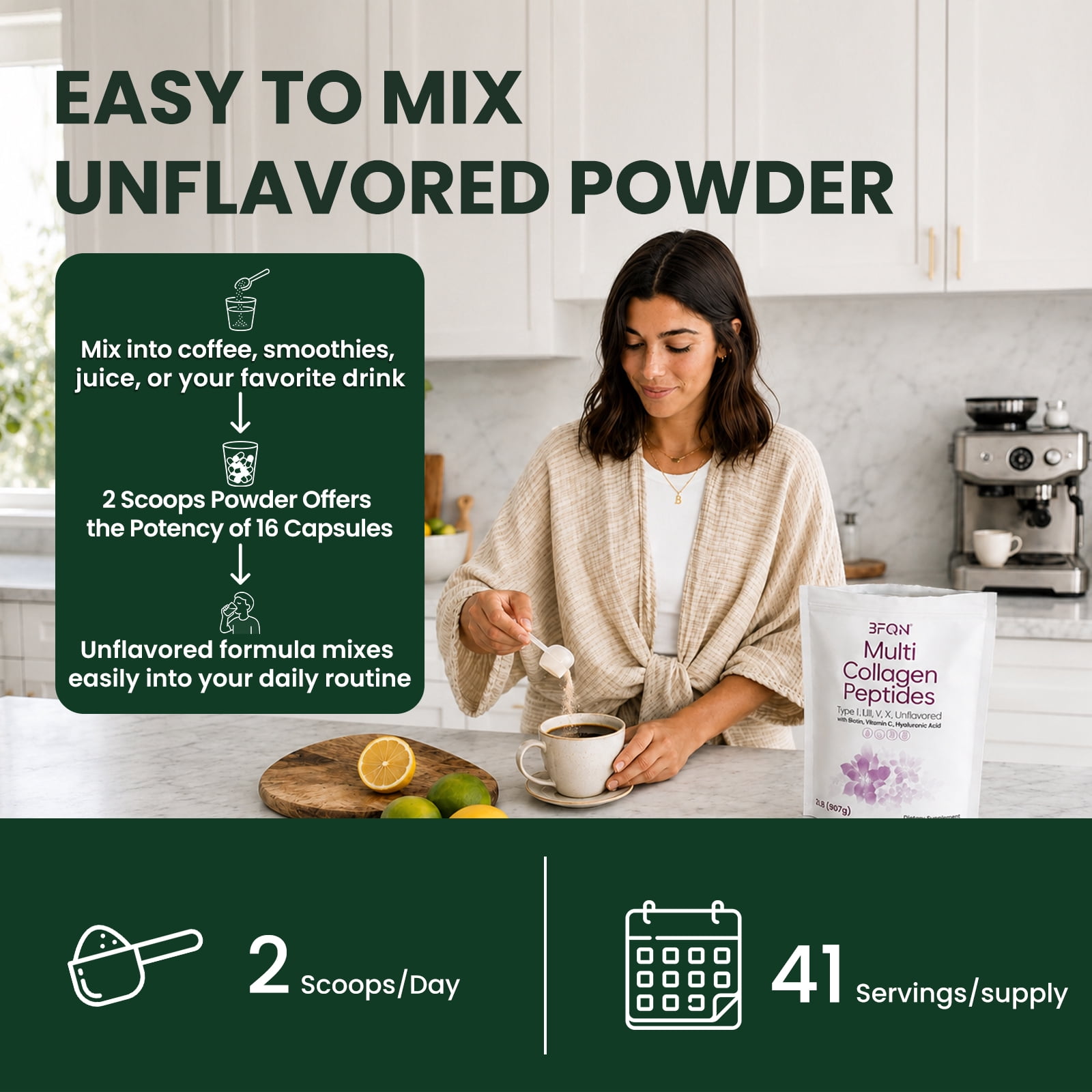 Multi Collagen Protein Powder, 2 Pounds – Type I, II, III, V, X, Hydrolyzed Collagen, Hyaluronic Acid Power, Biotin, Vitamin C – Unflavored Collagen Peptides – Easy Dissolve