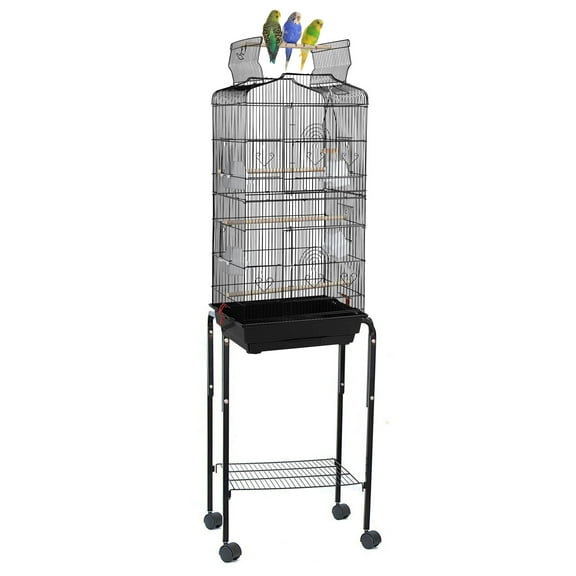 Large 64-inch Open Top Rolling Stand Breeding Bird Parrot Cage With Nesting Doors for Finches Canaries Cockatiels Budgie Parrotlet Conures Parakeet Lovebirds