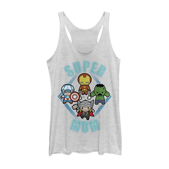 Women's Marvel Mother's Day Super Mom Kawaii  Racerback Tank Top White Heather X Large