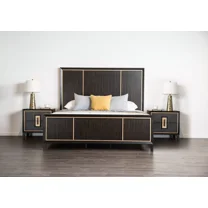 Queen Size Bed 2x Nightstands Espresso Panel Headboard Footboard 3pc Bedroom Set Contemporary Style