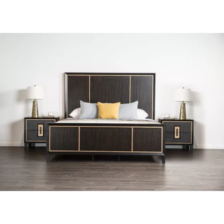 Queen Size Bed 2x Nightstands Espresso Panel Headboard Footboard 3pc Bedroom Set Contemporary Style