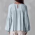 thumbnail image 4 of Women’s Long Sleeve V Neck Ruffle Blouse Loose Fit Lightweight Top with Tiered Design for Casual Daily Wear Light Blue L, 4 of 5