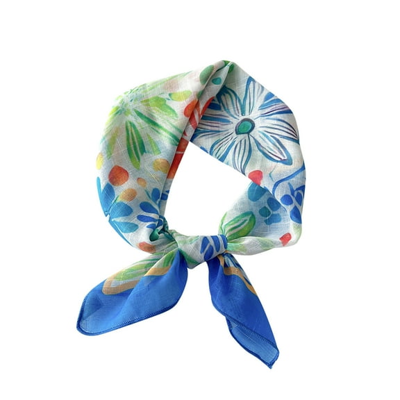 Lovskoo Square Neckerchief for Women's Neck Hair Head In Gift Wrapped Cotton and Linen Silk Small Scarf Trendy Flowers and Petals Neckerchief Hair Band Decorative Blue Free Size