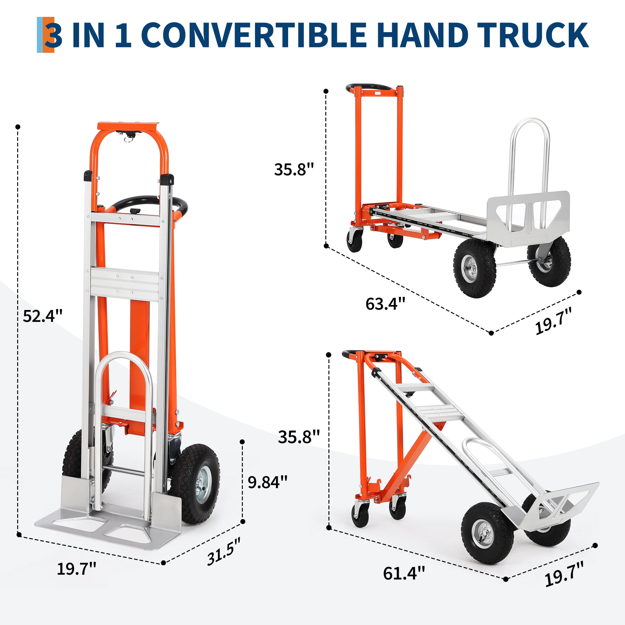 CazToi 3 in 1 Folding Hand Truck 770lbs Capacity Folding Aluminum Dolly