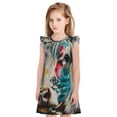 thumbnail image 1 of Fotbe Colorful Graffiti Cow Vestido de Dormir para Niñas de 3 a 10 Años, Mangas Cortas, Estilo Princesa, Pijama Camisón con Mangas Voladas-XX-Large, 1 of 6
