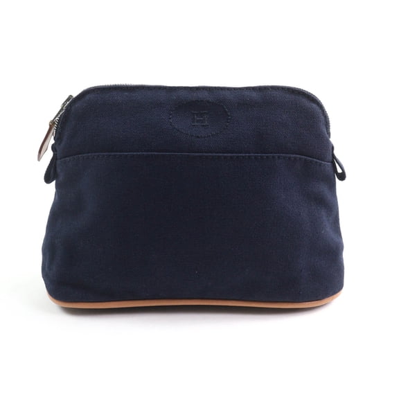 Pre-Owned HERMES Bolide Pouch PM with H Logo Embroidery, Navy, Cosmetic Pouch, Made...