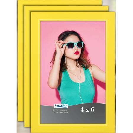 Icona Bay 4x6 Yellow Solid Wood Picture Frames 3 Pack Pizzazz Tabletop Frames