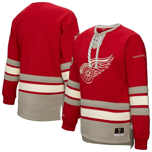 Women's Mitchell & Ness Red Detroit Red Wings Heritage Lace-Up Pullover Sweatshirt