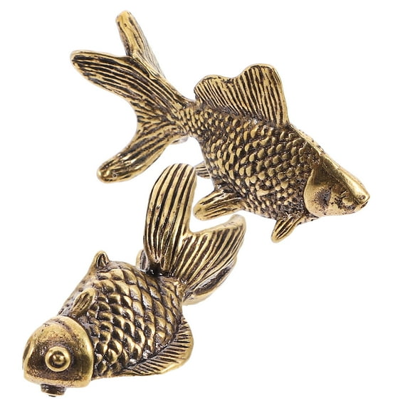 MLINS 2Pcs Chinese Fish Statue Figurine Brass Fish Statue Sculpture Desktop Ornament