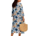 thumbnail image 2 of DISNIMO Womens Summer Dresses Floral Print Linen Style Casual Loose Maxi Dress V Neck Loose Dresses Fashion 3/4 Sleeve Dress for Women, 2XL, 2 of 6