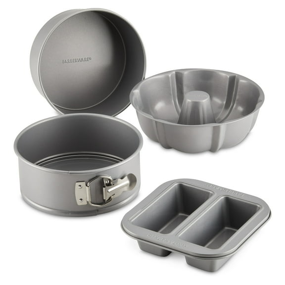Farberware Specialty Bakeware 4 Pcs Nonstick Pressure Cookware Set, Dishwasher Safe and Oven Safe to 450°F, Gray