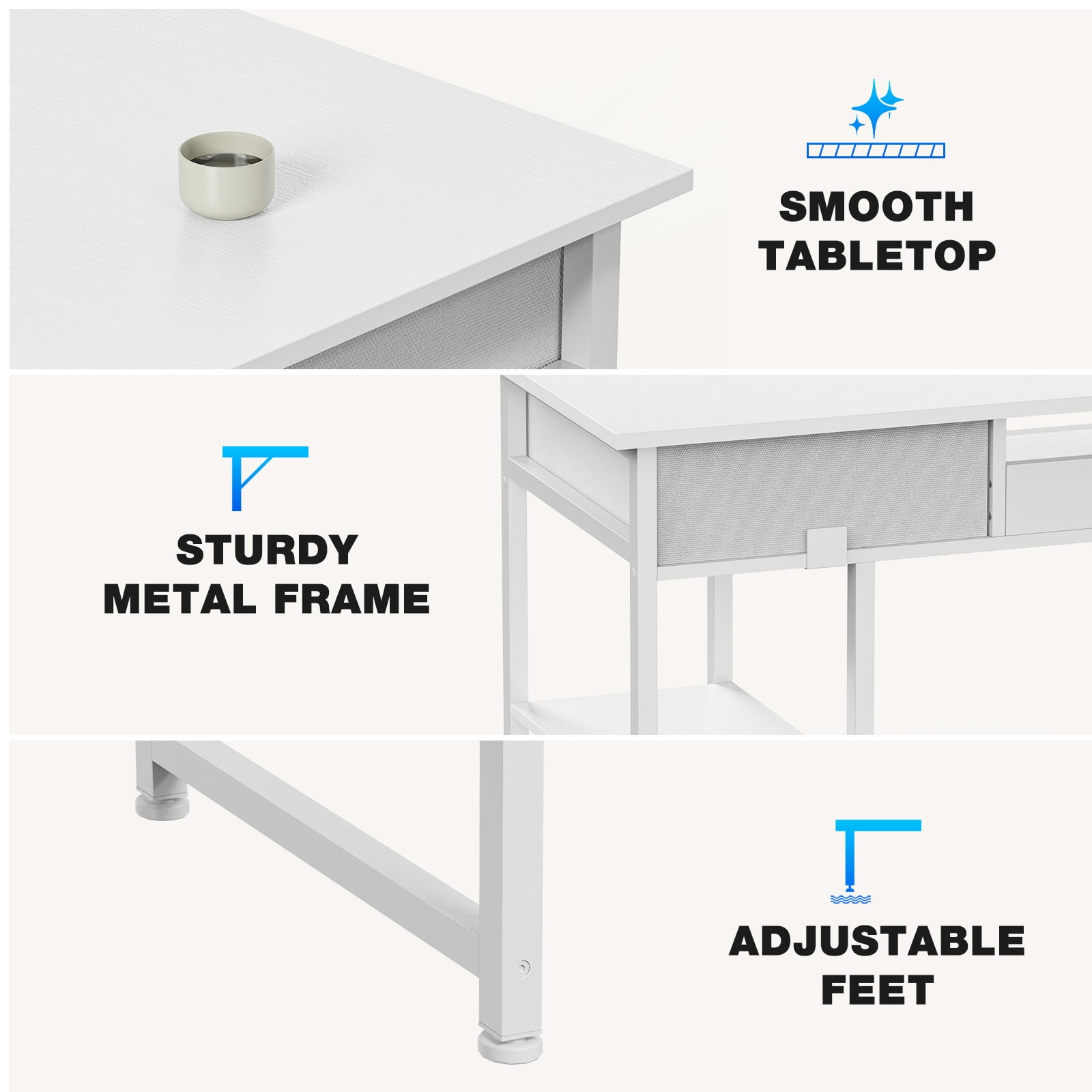 Aukfa Computer Desk with Storage Drawer, Wood Student Writing Desk for Small Space Home,White