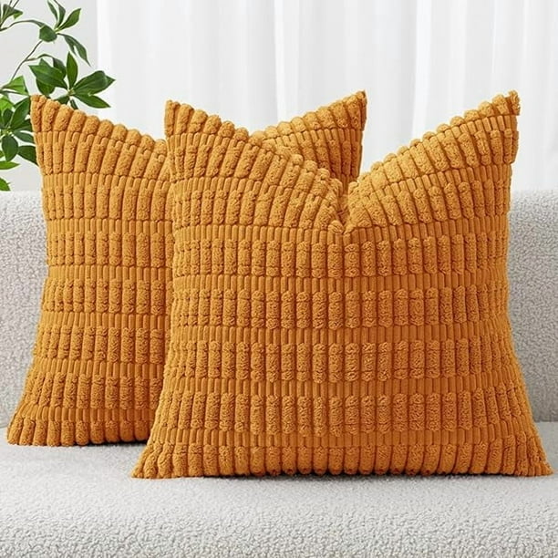 wonima44 MIULEE Pack of 2 Burnt Orange Corduroy Decorative Fall Pillow Covers 16x16 Inch Soft Boho Striped Throw Pillow Covers Modern Farmhouse Home Decor for Summer Sofa Living Room Couch Bed