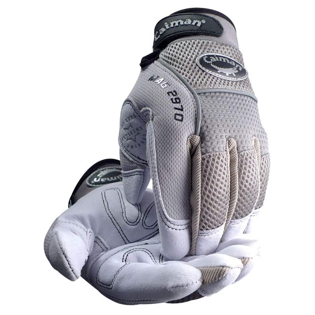 Guantes Caiman MAG de piel de venado, palma acolchada, gris, talla M