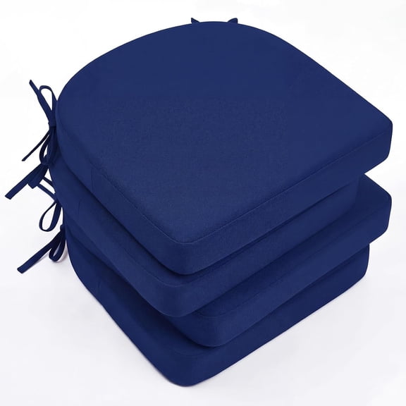 Outdoor Chair Cushions Set of 2, 17" x 16" x 3" Thick D-Shaped Patio Seat Cushions with Ties, & Fade Resistant Kitchen Chair Pads for Dining Furniture, Garden, Patio Sofa